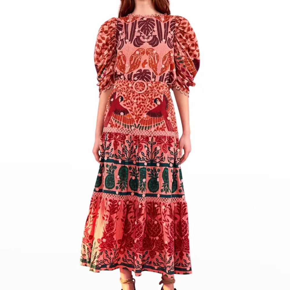 FARM Rio Ainika Print Macaws Blouse and Skirt SET size L